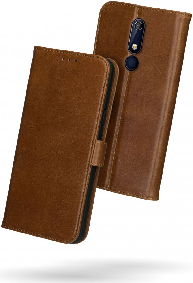 Rosso Deluxe Nokia 5.1 Hoesje Echt Leer Book Case Bruin afbeelding 2