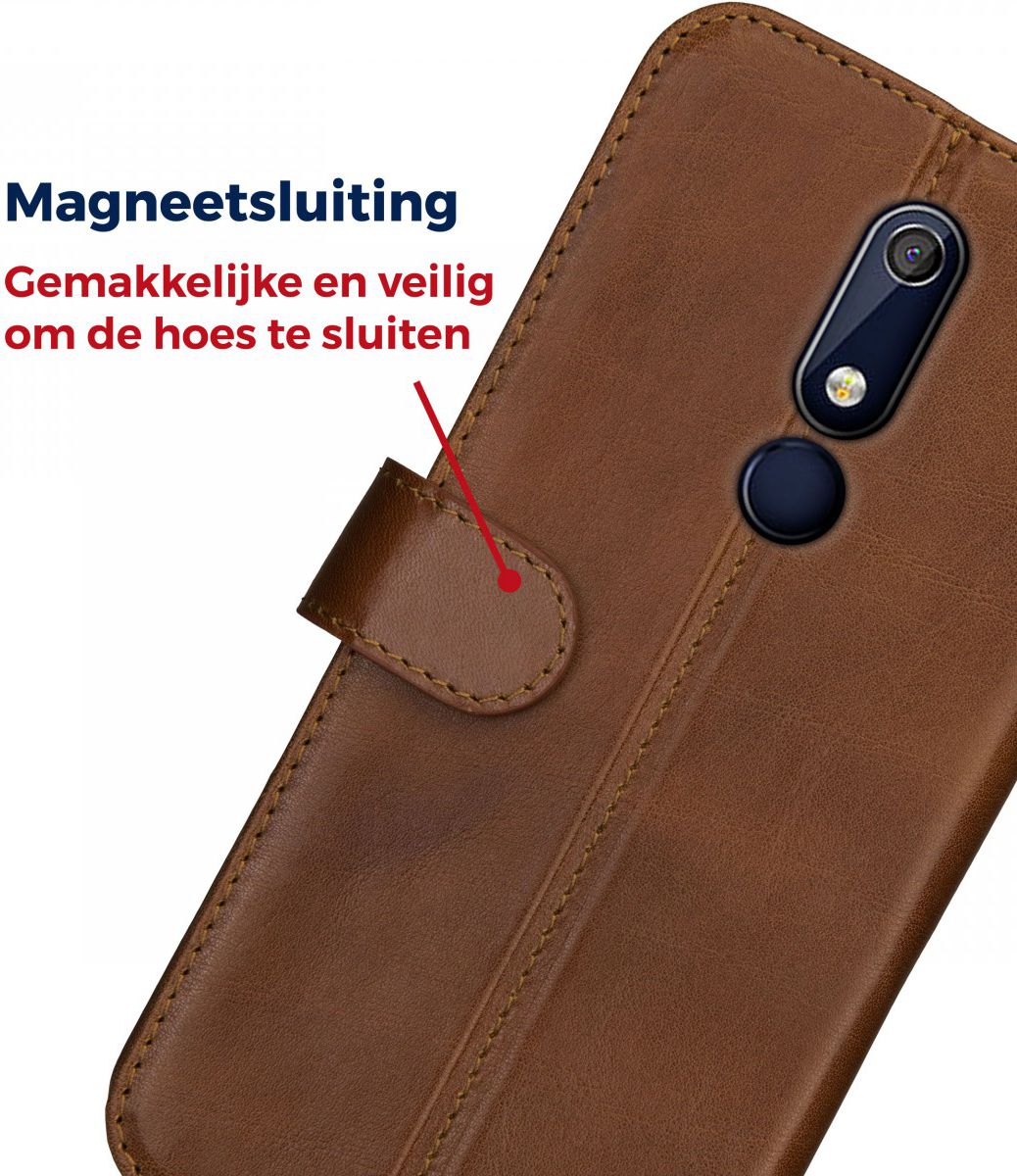 Rosso Deluxe Nokia 5.1 Hoesje Echt Leer Book Case Bruin afbeelding 11
