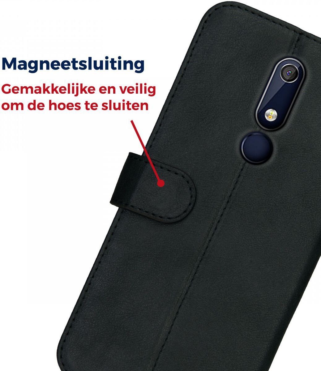 Rosso Deluxe Nokia 5.1 Hoesje Echt Leer Book Case Zwart afbeelding 11