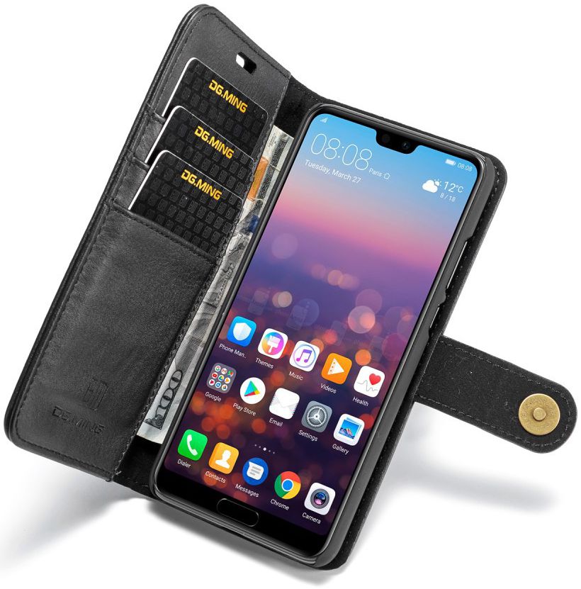 Huawei P20 Leren Portemonnee Hoesje Zwart afbeelding 2