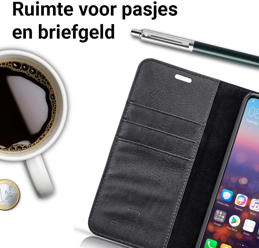 Huawei P20 Leren Portemonnee Hoesje Zwart afbeelding 6