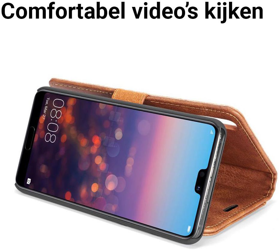 Huawei P20 Leren Portemonnee Hoesje Bruin afbeelding 4
