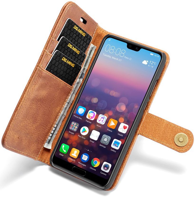 Huawei P20 Leren Portemonnee Hoesje Bruin afbeelding 3