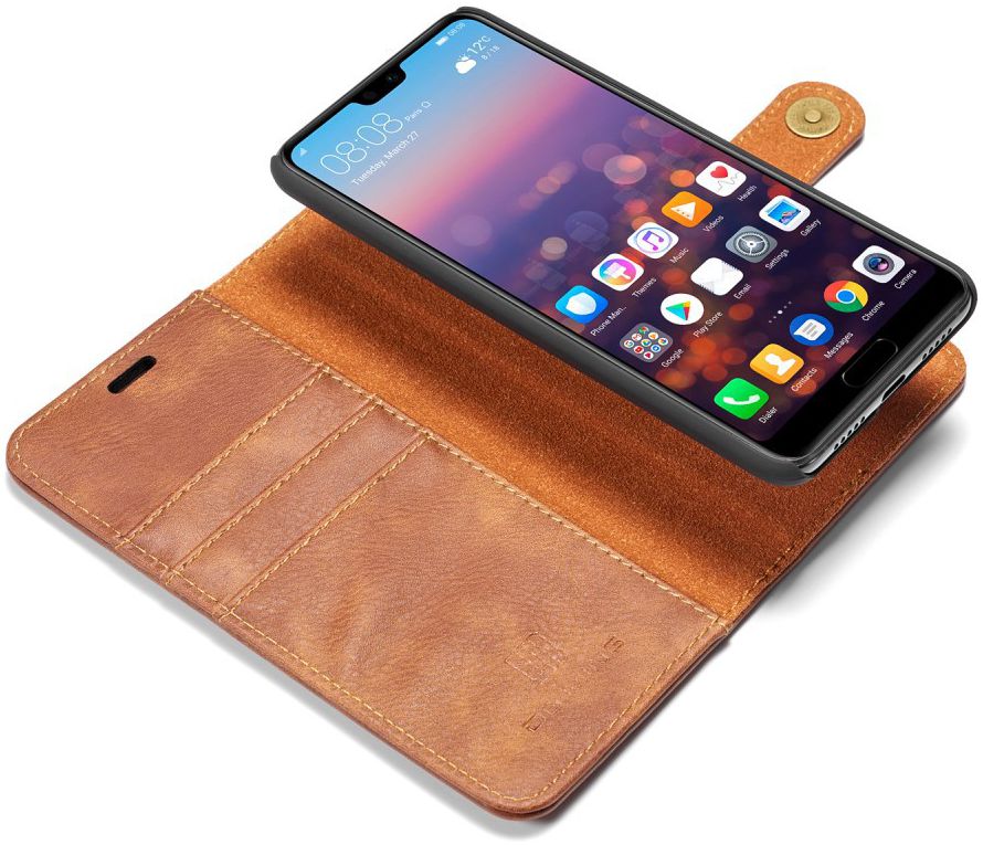 Huawei P20 Leren Portemonnee Hoesje Bruin afbeelding 2