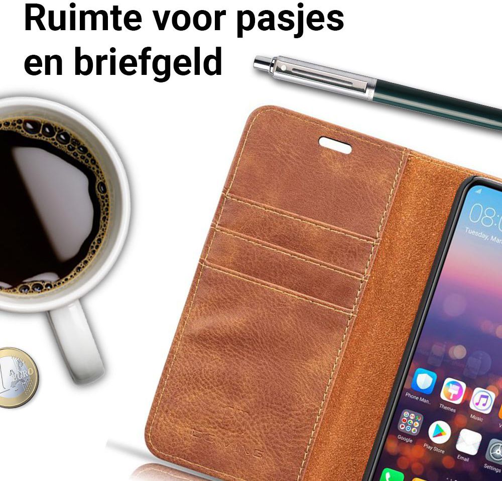 Huawei P20 Leren Portemonnee Hoesje Bruin afbeelding 7