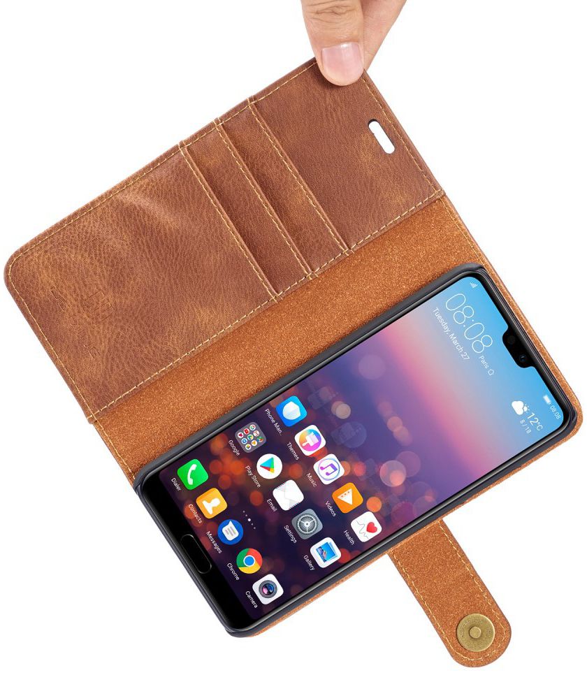Huawei P20 Leren Portemonnee Hoesje Bruin afbeelding 20