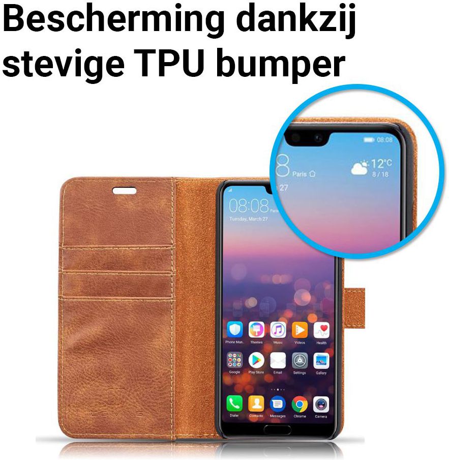 Huawei P20 Leren Portemonnee Hoesje Bruin afbeelding 8