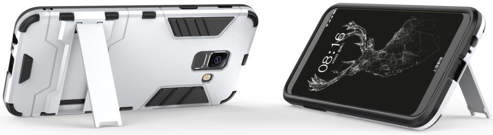 Samsung Galaxy A6 Plus Hybride Stand Hoesje Zilver afbeelding 2