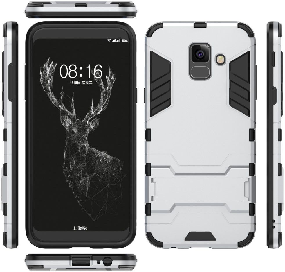 Samsung Galaxy A6 Plus Hybride Stand Hoesje Zilver afbeelding 3