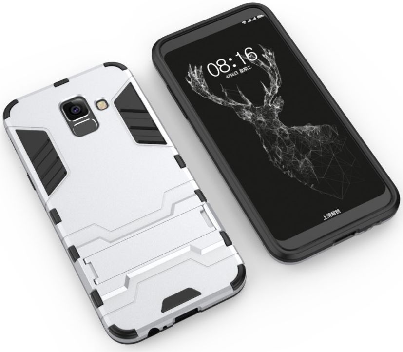 Samsung Galaxy A6 Plus Hybride Stand Hoesje Zilver afbeelding 4