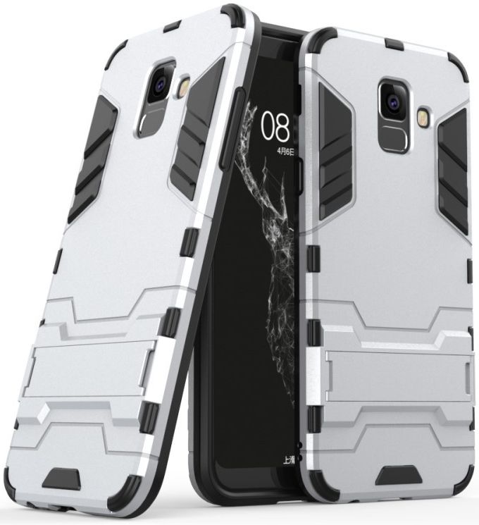 Samsung Galaxy A6 Plus Hybride Stand Hoesje Zilver afbeelding 5
