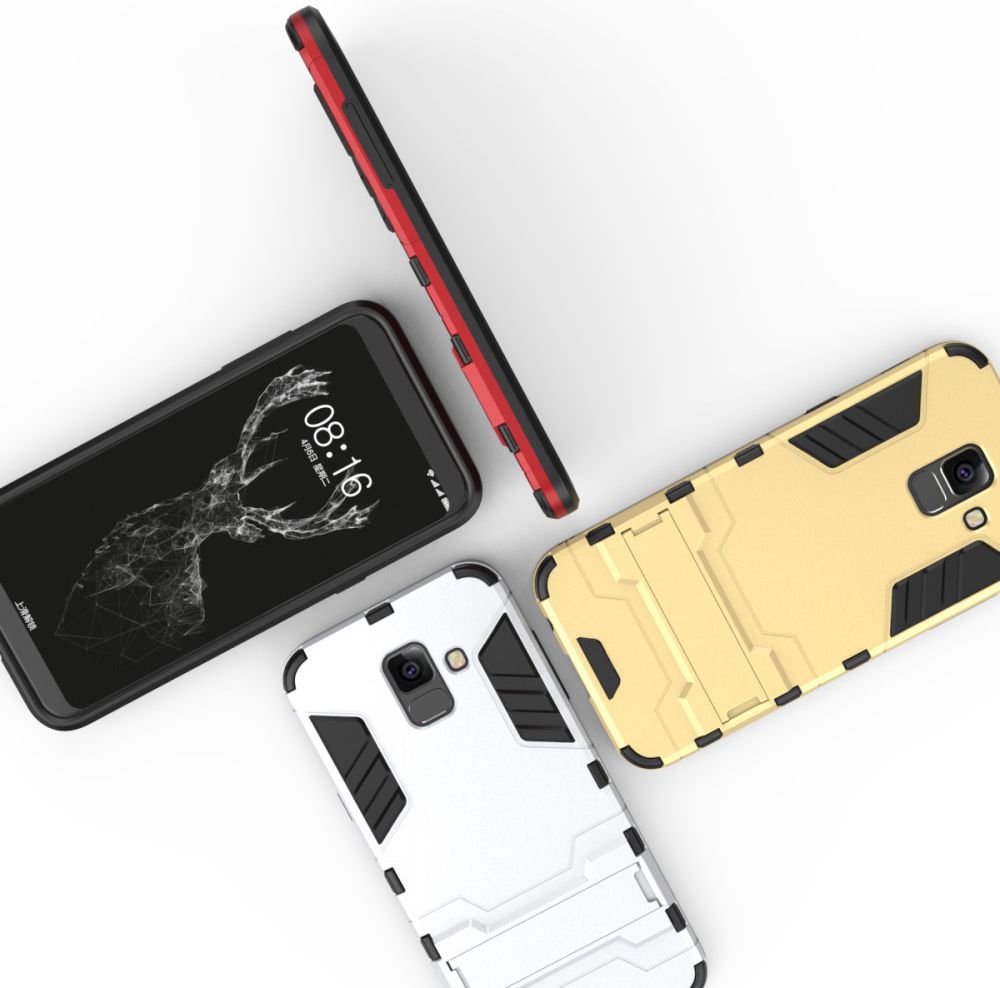 Samsung Galaxy A6 Plus Hybride Stand Hoesje Zilver afbeelding 6