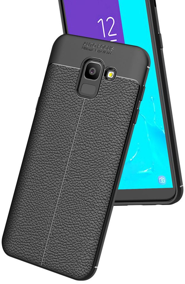 Samsung Galaxy J6 (2018) Kunstleren Coating TPU Hoesje Black afbeelding 2