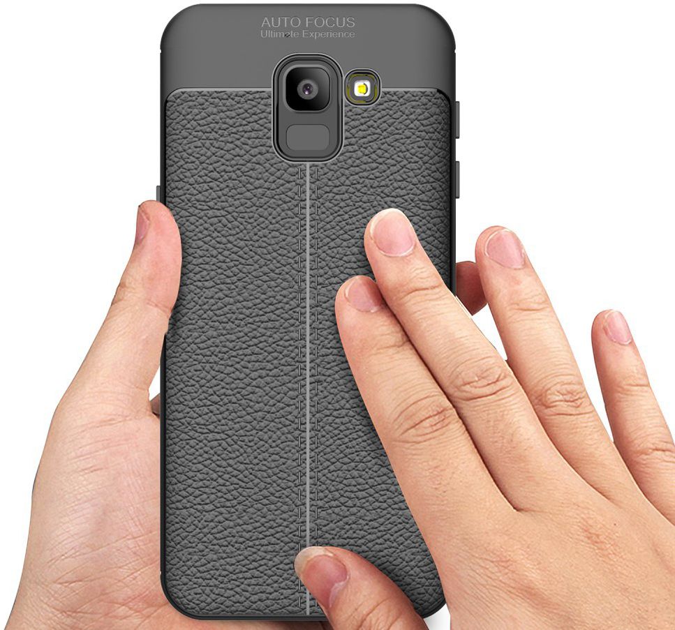 Samsung Galaxy J6 (2018) Kunstleren Coating TPU Hoesje Black afbeelding 3