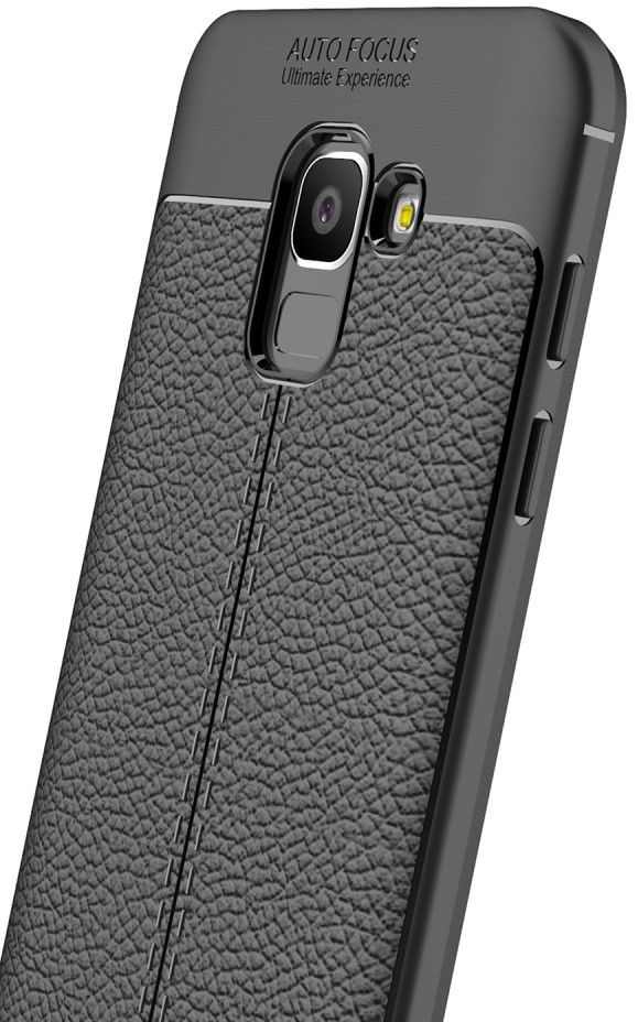 Samsung Galaxy J6 (2018) Kunstleren Coating TPU Hoesje Black afbeelding 4
