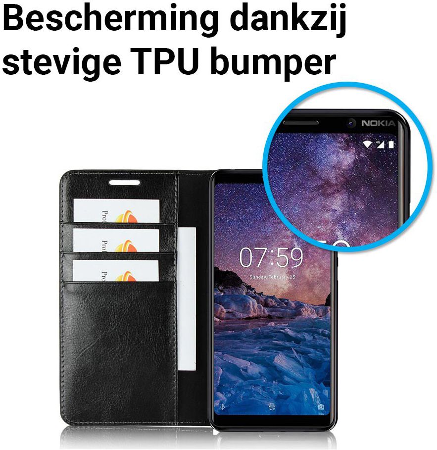 Nokia 7 Plus Echt Leren Book Case Hoesje Zwart afbeelding 5