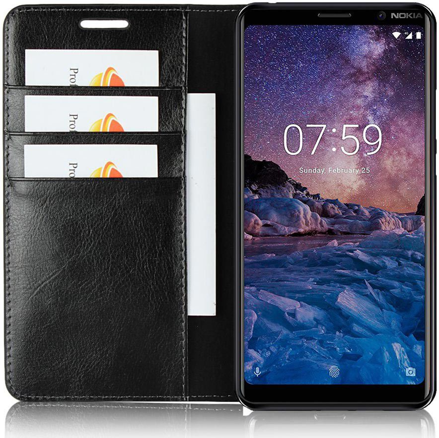 Nokia 7 Plus Echt Leren Book Case Hoesje Zwart afbeelding 1