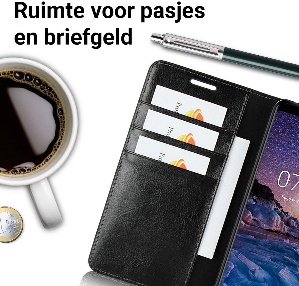 Nokia 7 Plus Echt Leren Book Case Hoesje Zwart afbeelding 3