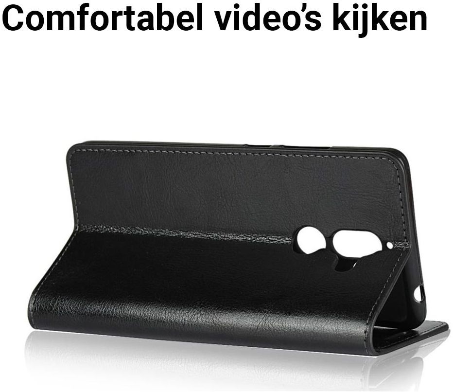Nokia 7 Plus Echt Leren Book Case Hoesje Zwart afbeelding 4
