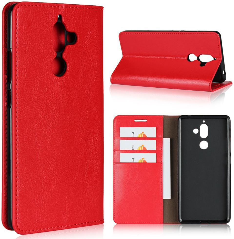 Nokia 7 Plus Echt Leren Book Case Hoesje Rood afbeelding 6