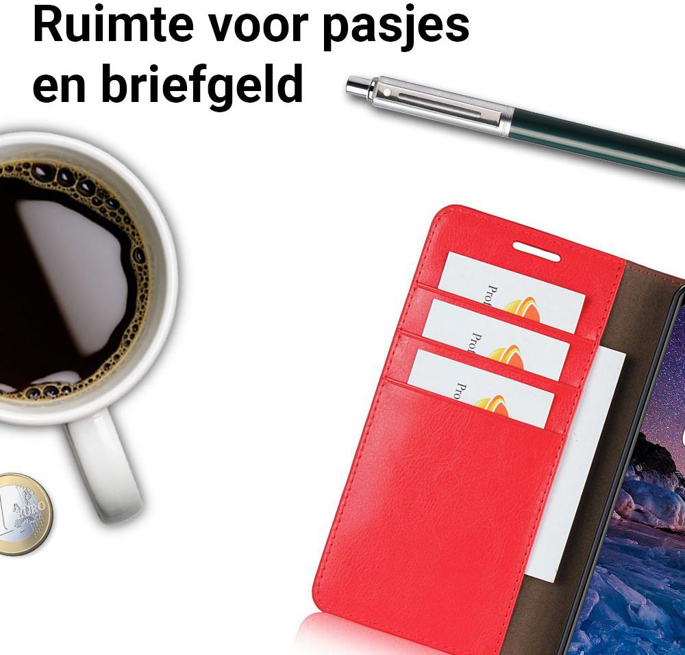 Nokia 7 Plus Echt Leren Book Case Hoesje Rood afbeelding 5