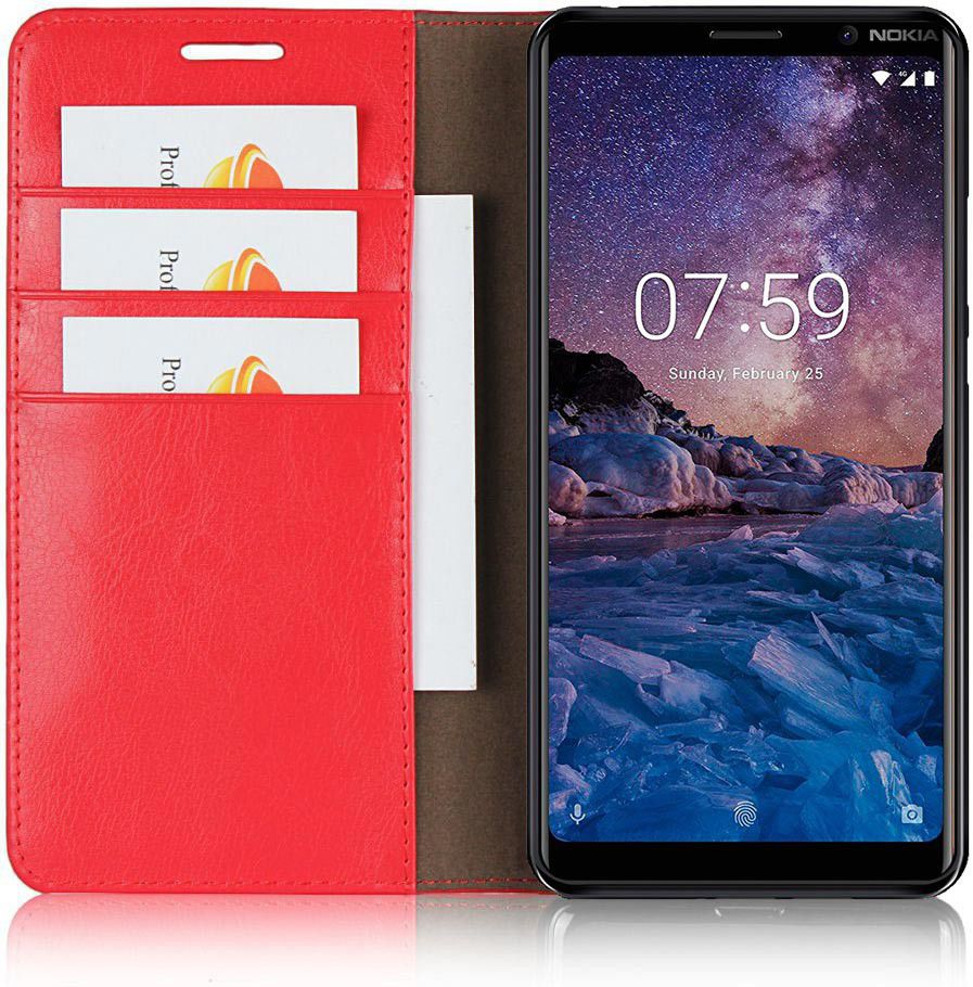 Nokia 7 Plus Echt Leren Book Case Hoesje Rood afbeelding 1