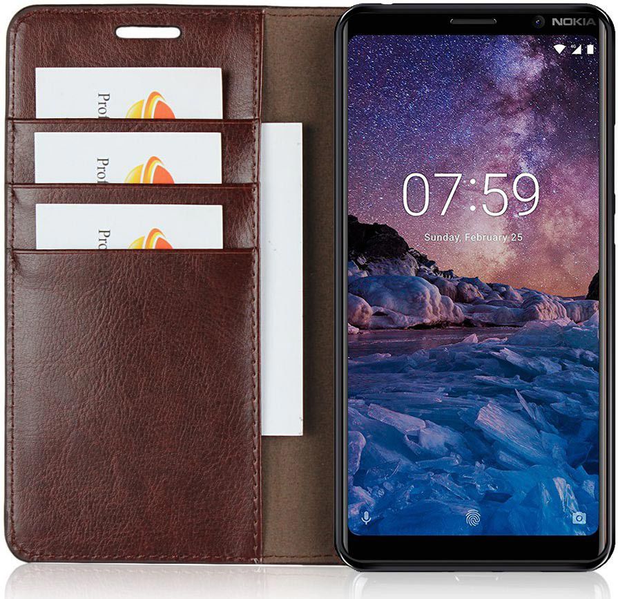 Nokia 7 Plus Echt Leren Book Case Hoesje Bruin afbeelding 1