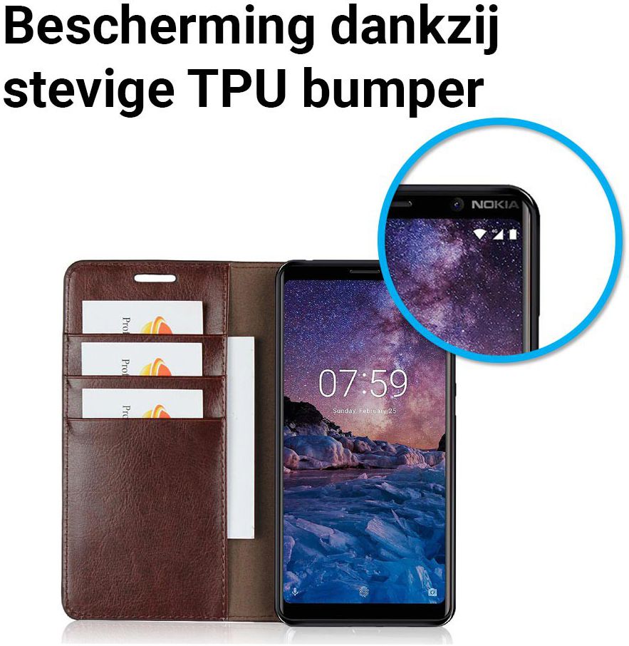 Nokia 7 Plus Echt Leren Book Case Hoesje Bruin afbeelding 2