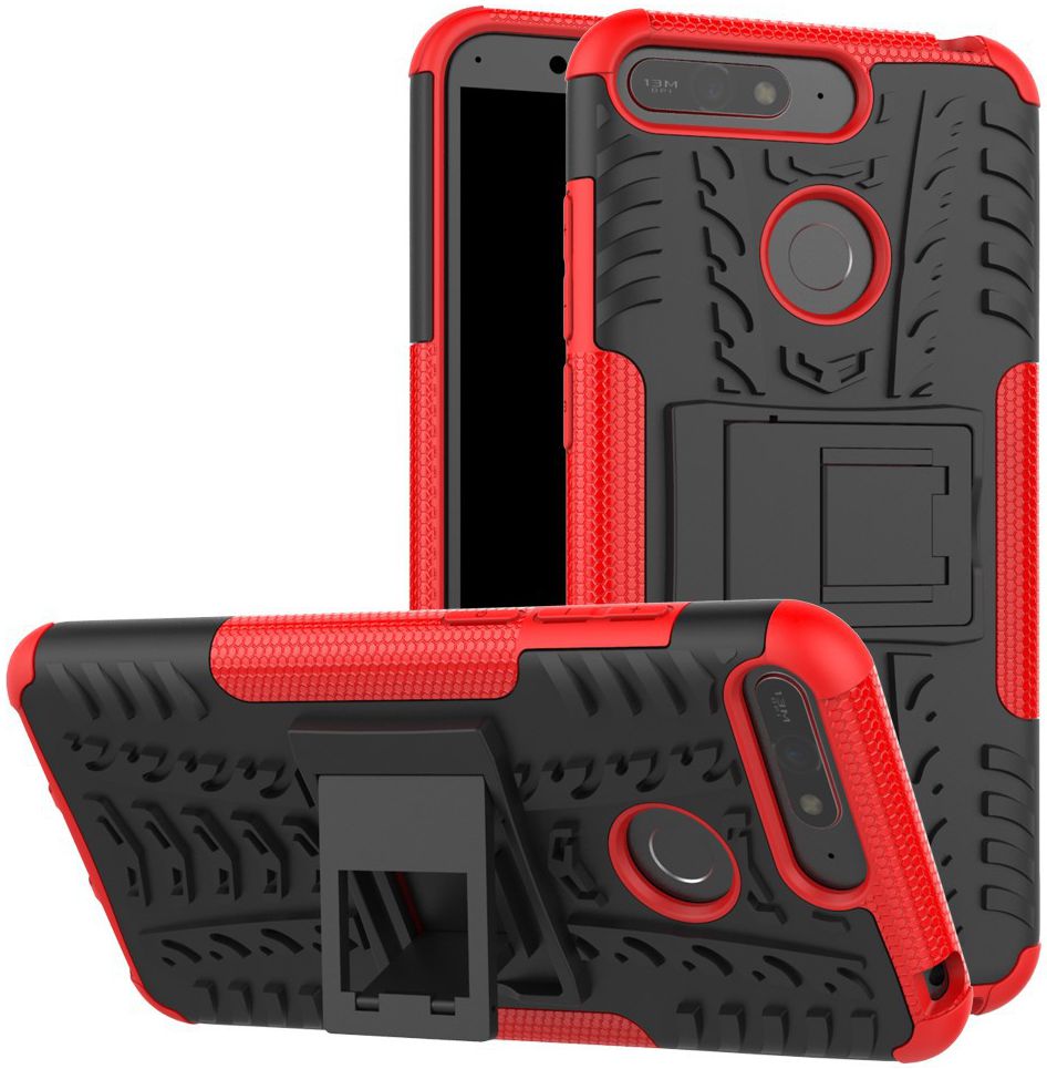 Huawei Y6 (2018) Hybride Hoesje met Kickstand Rood afbeelding 1