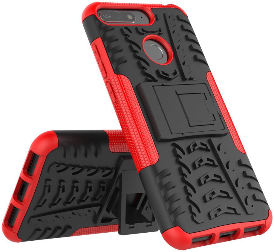 Huawei Y6 (2018) Hybride Hoesje met Kickstand Rood afbeelding 2