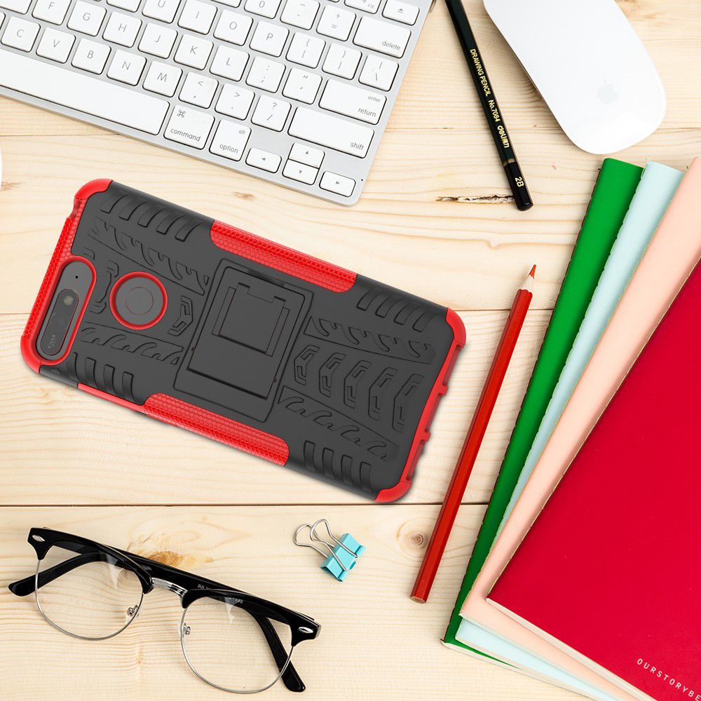 Huawei Y6 (2018) Hybride Hoesje met Kickstand Rood afbeelding 4