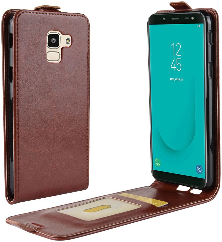 Samsung Galaxy J6 (2018) Verticaal Flip Hoesje Bruin afbeelding 1
