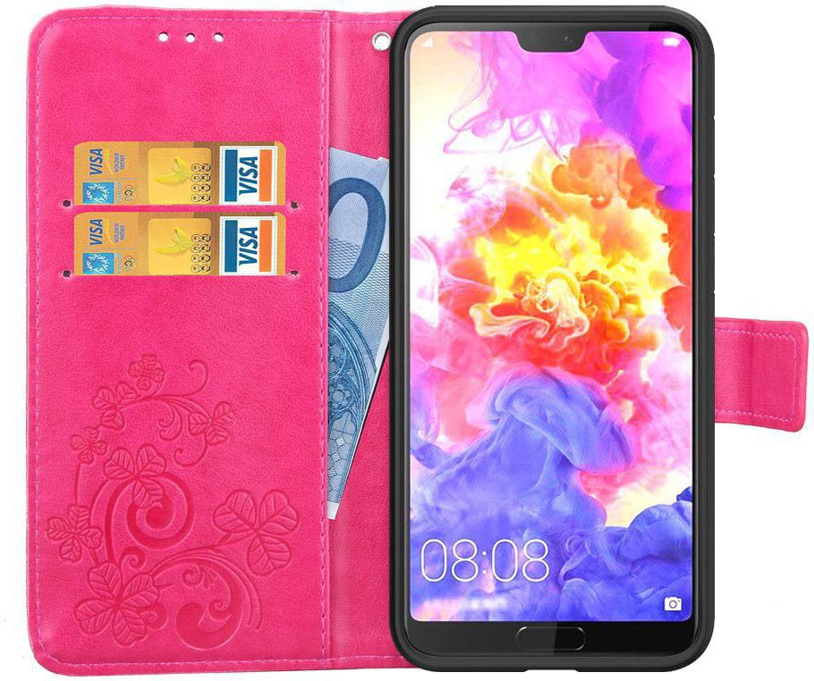 Huawei P20 Pro Portemonnee Hoesje met Bloem Print Roze afbeelding 1