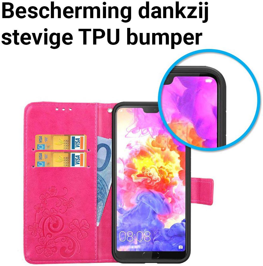 Huawei P20 Pro Portemonnee Hoesje met Bloem Print Roze afbeelding 3