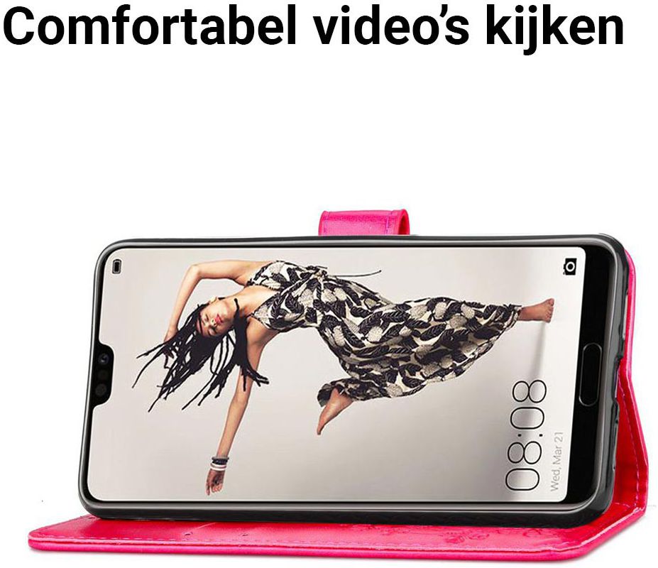 Huawei P20 Pro Portemonnee Hoesje met Bloem Print Roze afbeelding 5