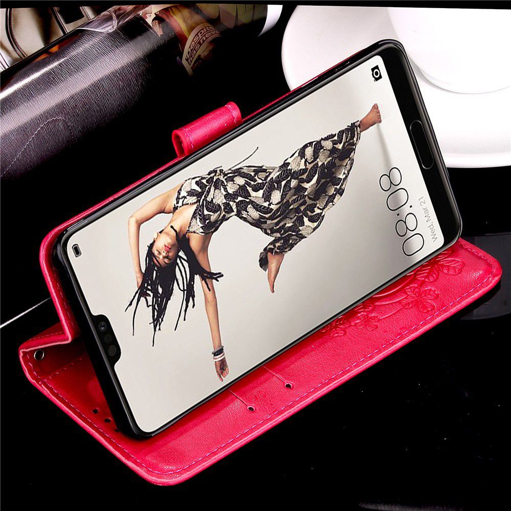 Huawei P20 Pro Portemonnee Hoesje met Bloem Print Roze afbeelding 14