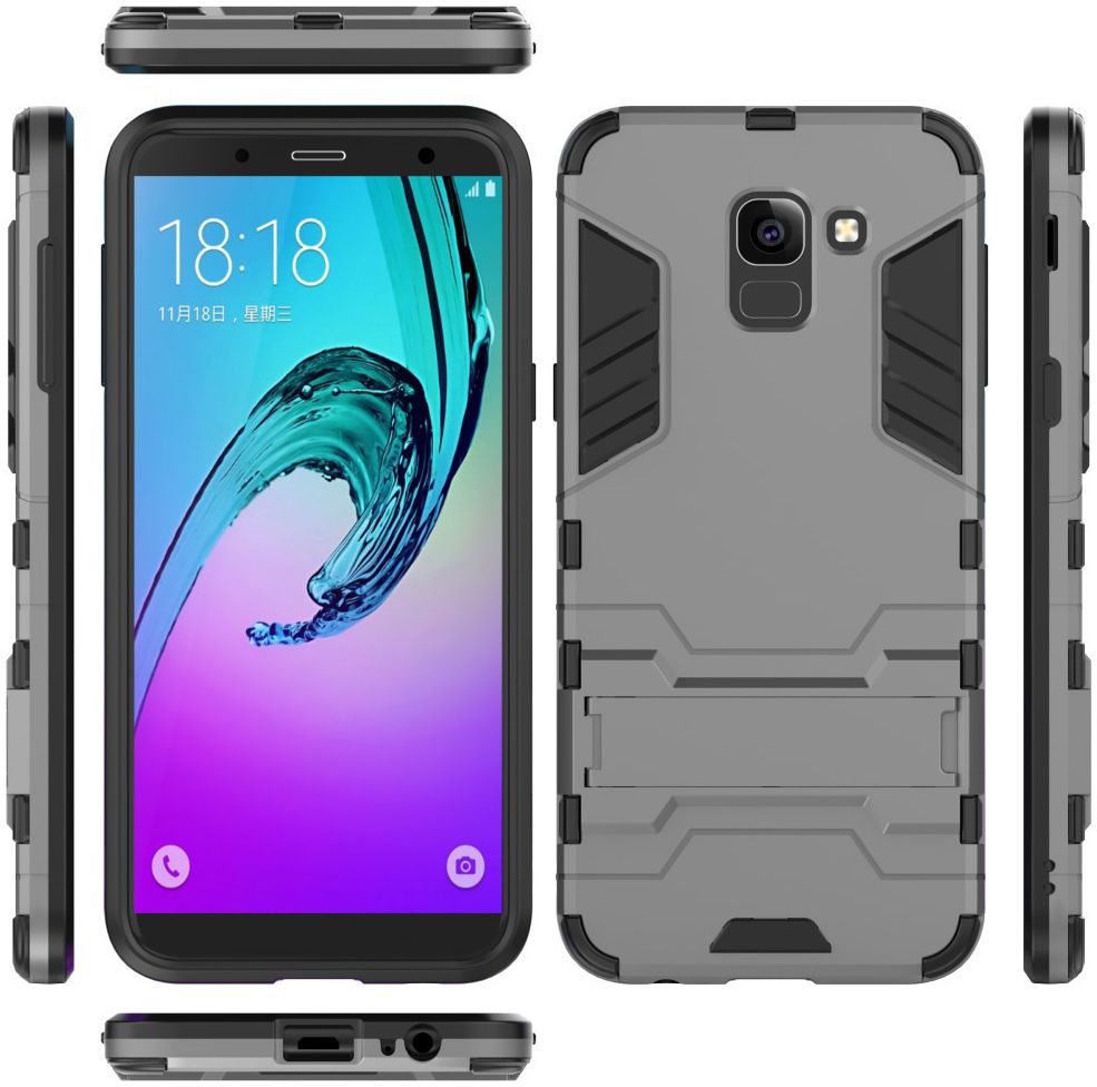 Samsung Galaxy J6 (2018) Hybride Stand Hoesje Grijs afbeelding 4