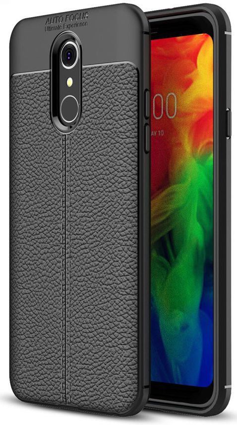 LG Q7 Hoesje met Leren Textuur Zwart afbeelding 1