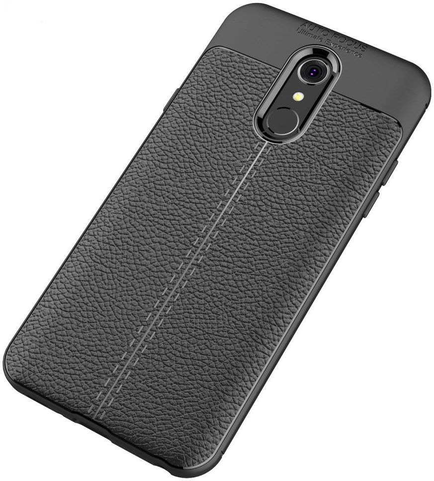 LG Q7 Hoesje met Leren Textuur Zwart afbeelding 3