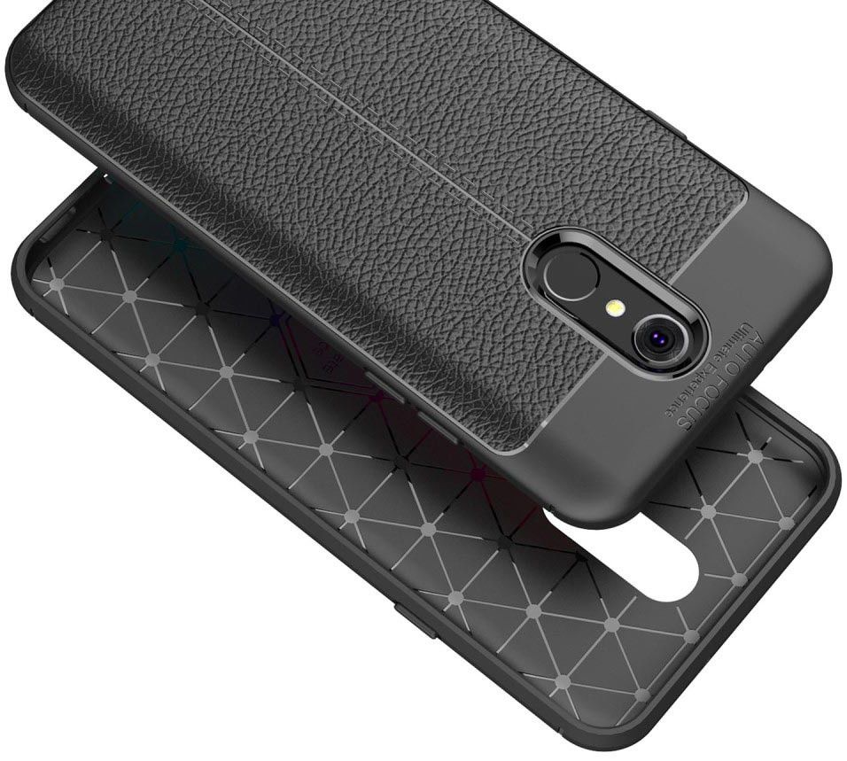 LG Q7 Hoesje met Leren Textuur Zwart afbeelding 4