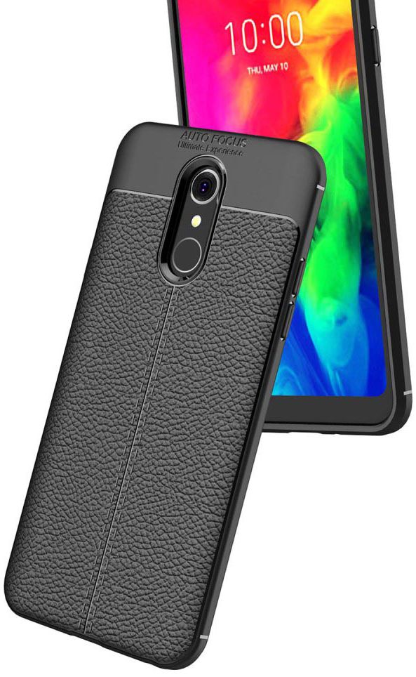 LG Q7 Hoesje met Leren Textuur Zwart afbeelding 8