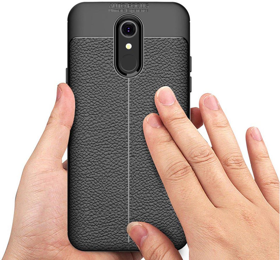 LG Q7 Hoesje met Leren Textuur Zwart afbeelding 9