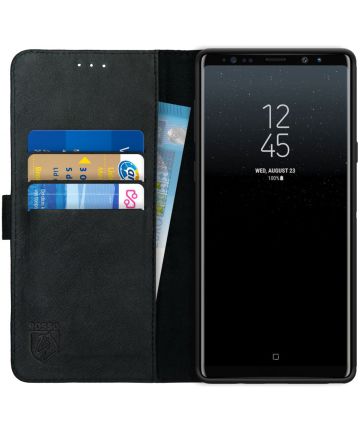 Rosso Deluxe Samsung Galaxy Note 9 Hoesje Echt Leer Book Case Zwart Hoesjes