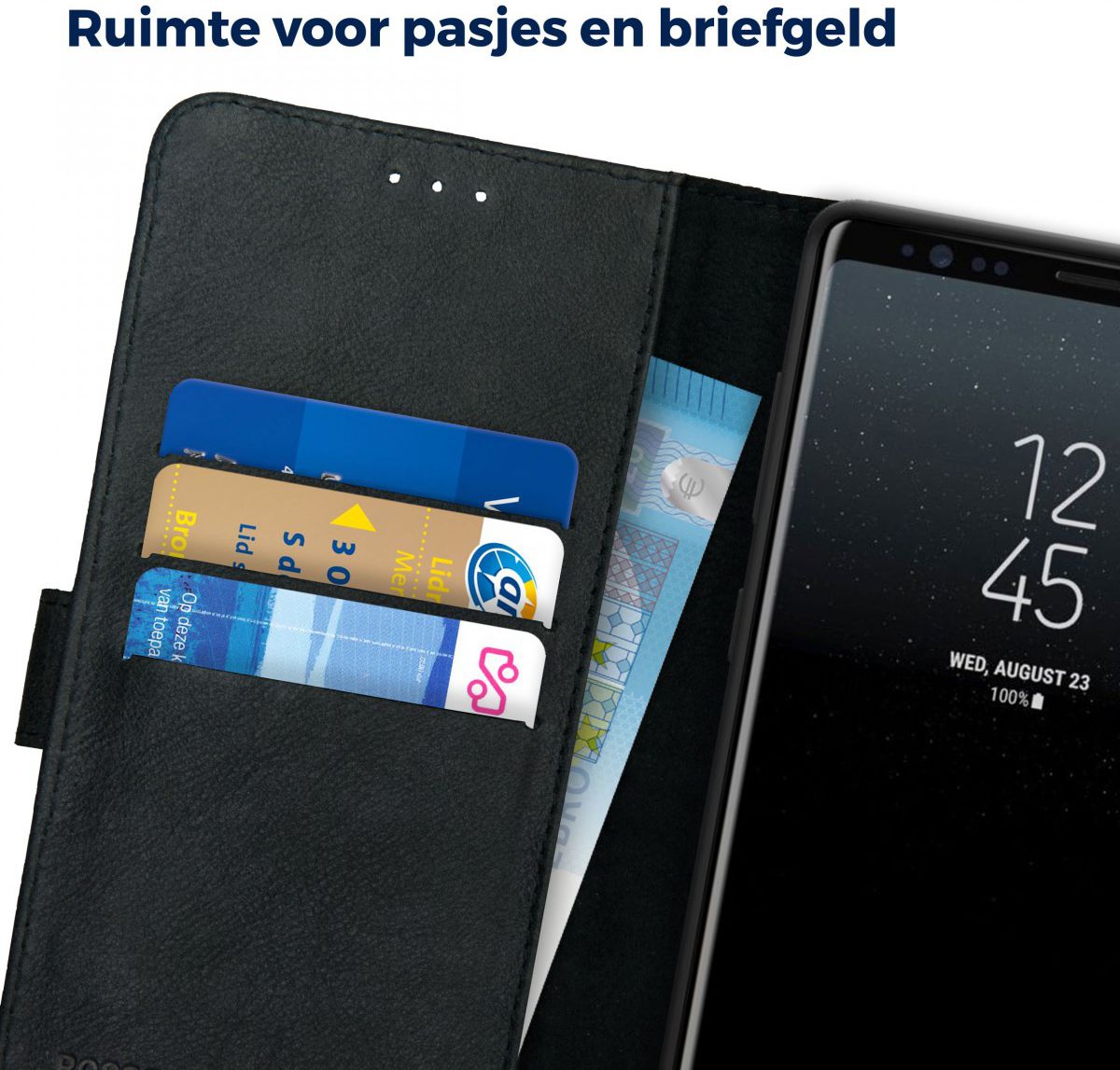 Rosso Deluxe Samsung Galaxy Note 9 Hoesje Echt Leer Book Case Zwart afbeelding 4