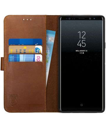 Rosso Deluxe Samsung Galaxy Note 9 Hoesje Echt Leer Book Case Bruin Hoesjes