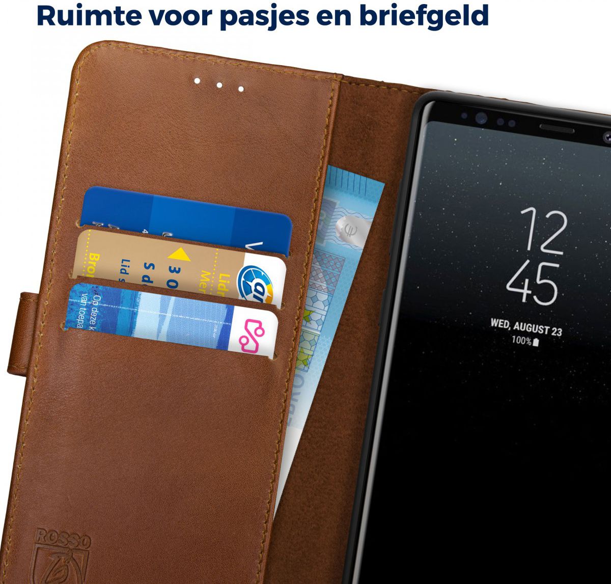 Rosso Deluxe Samsung Galaxy Note 9 Hoesje Echt Leer Book Case Bruin afbeelding 5