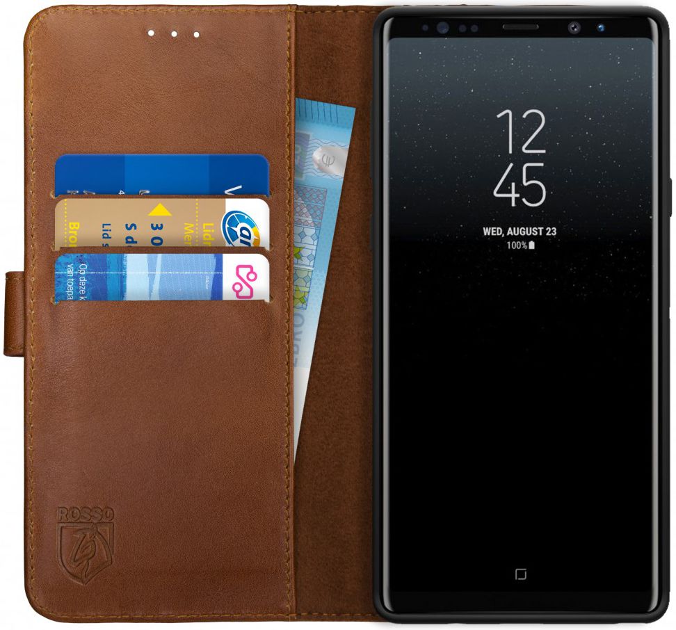 Rosso Deluxe Samsung Galaxy Note 9 Hoesje Echt Leer Book Case Bruin afbeelding 1