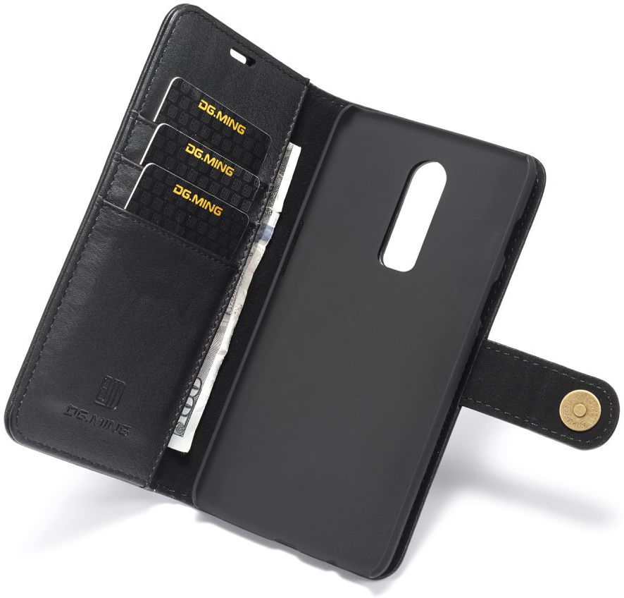 OnePlus 6 Portemonnee Hoesje Echt Leer Zwart afbeelding 1