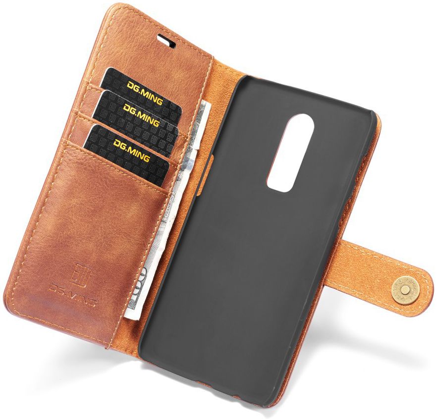 OnePlus 6 Portemonnee Hoesje Echt Leer Bruin afbeelding 1