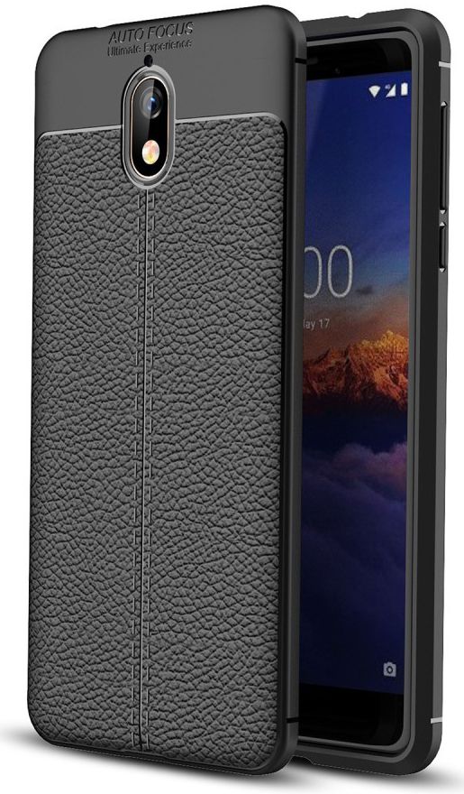 Nokia 3.1 Hoesje met Kunstleer Coating Zwart afbeelding 1